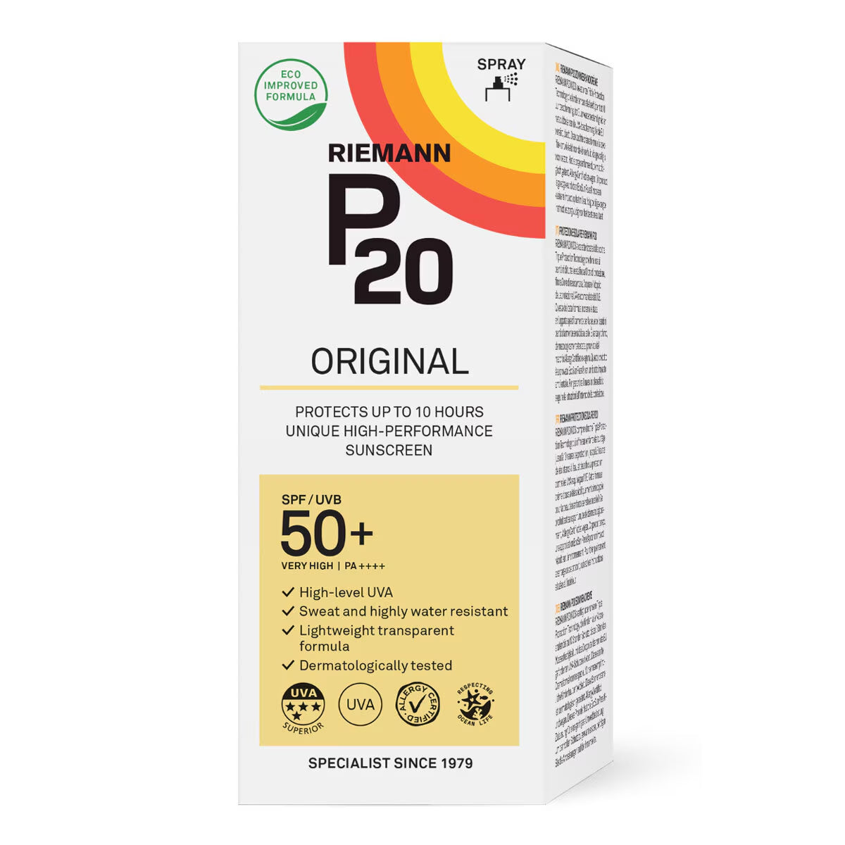 Riemann P20 Original SPF 50+ sunscreen spray, high-performance, water-resistant, van life essential