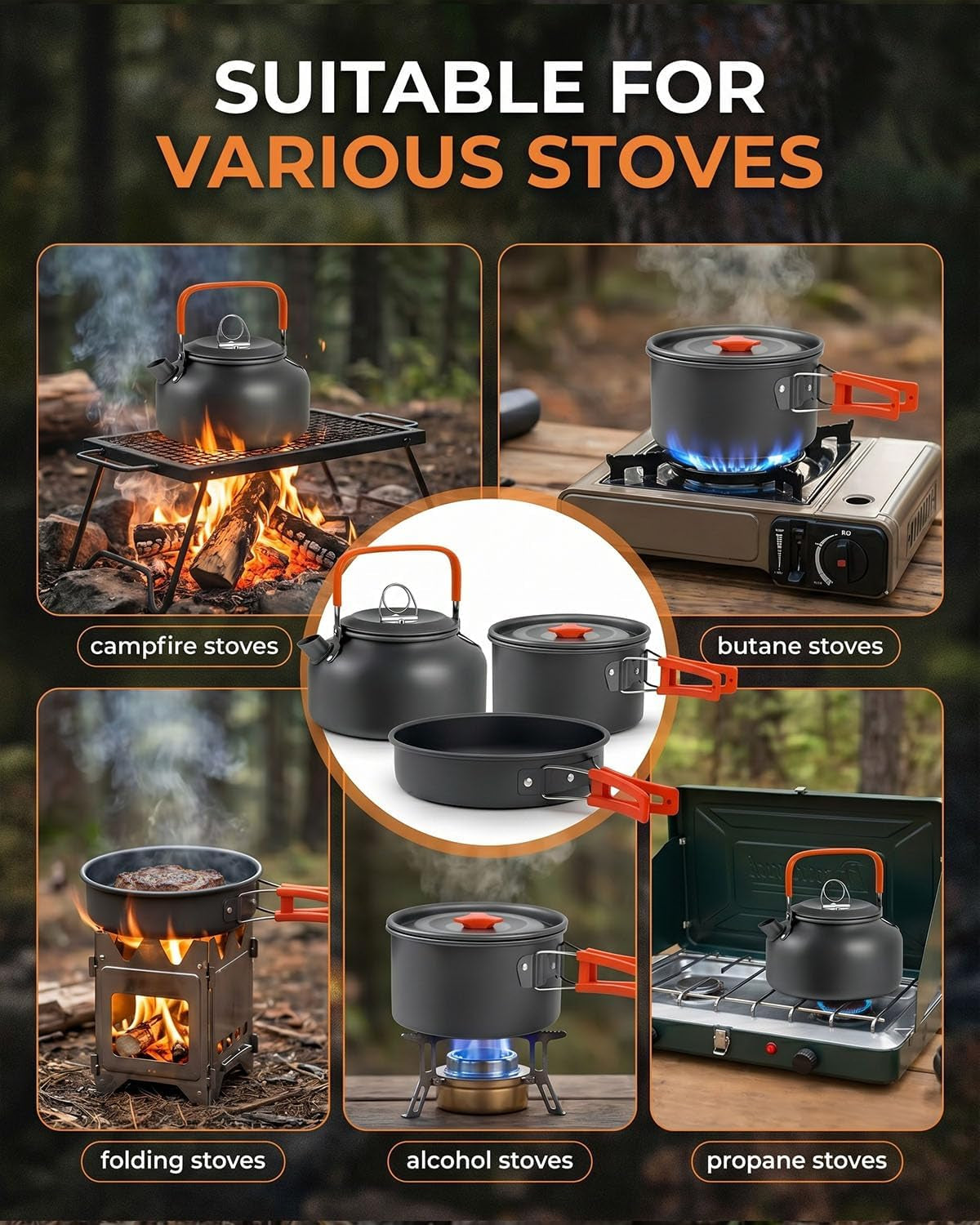 17-Piece Camping Cookware Set for 2–3 People – cookware used with camping stoves