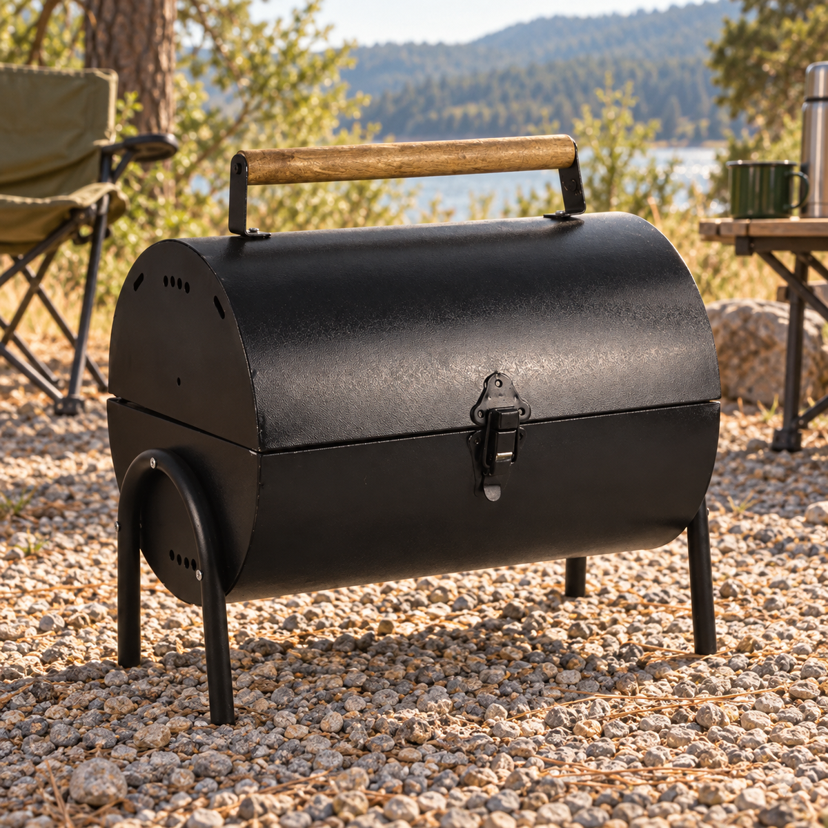 Charcoal Grill in a van-life setting