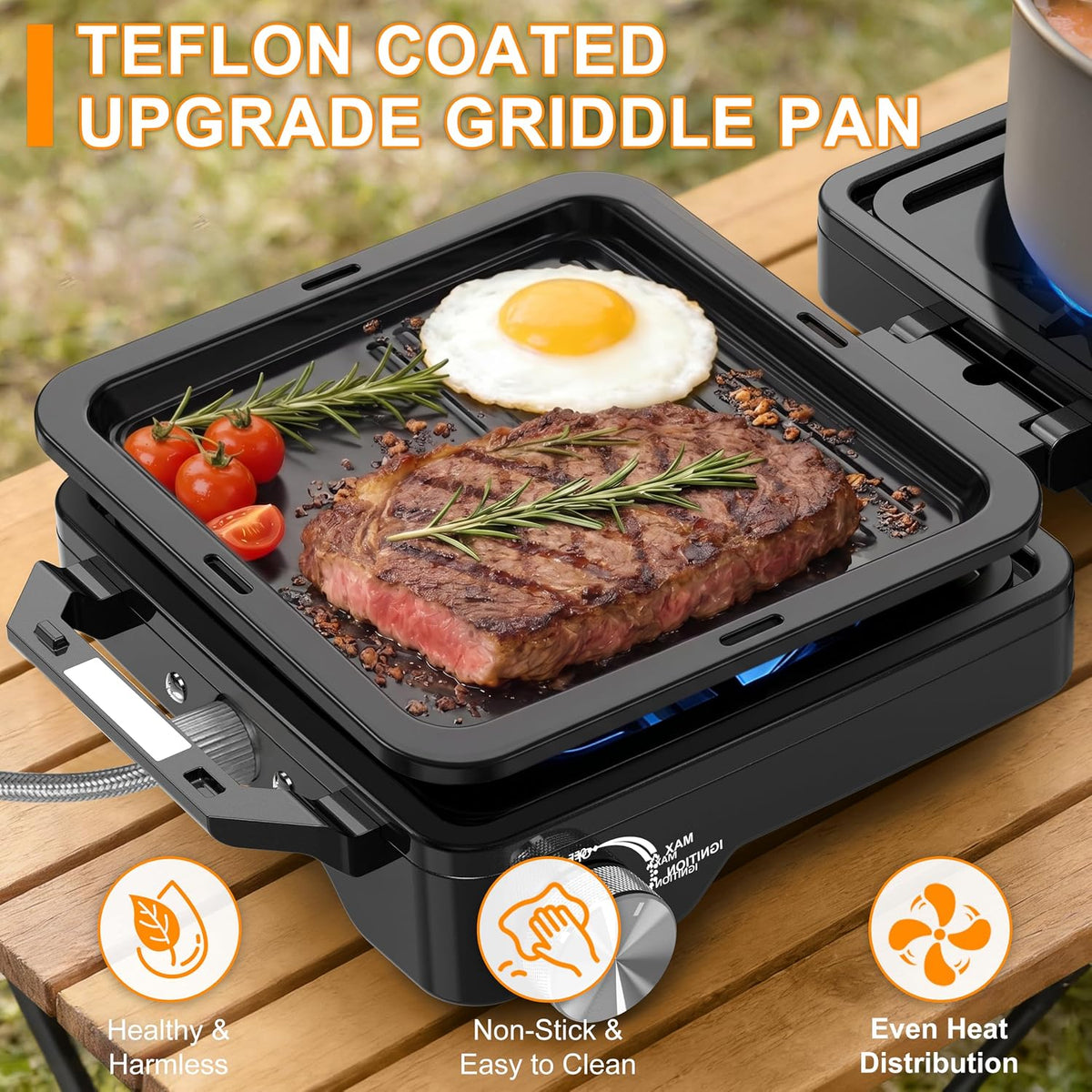 2-Burner Pro Camping Stove,7000W Camping Stove Gas Portable,Foldable Gas Stove,Windscreen Griddle, Portable Stove,Camping Essentials,Suitable for Outdoor Cooking,Wintermoot,Grilling