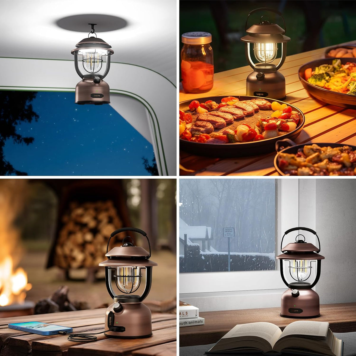 Retro Camping Lantern, Rechargeable Camping Light 15000Mah Power Bank