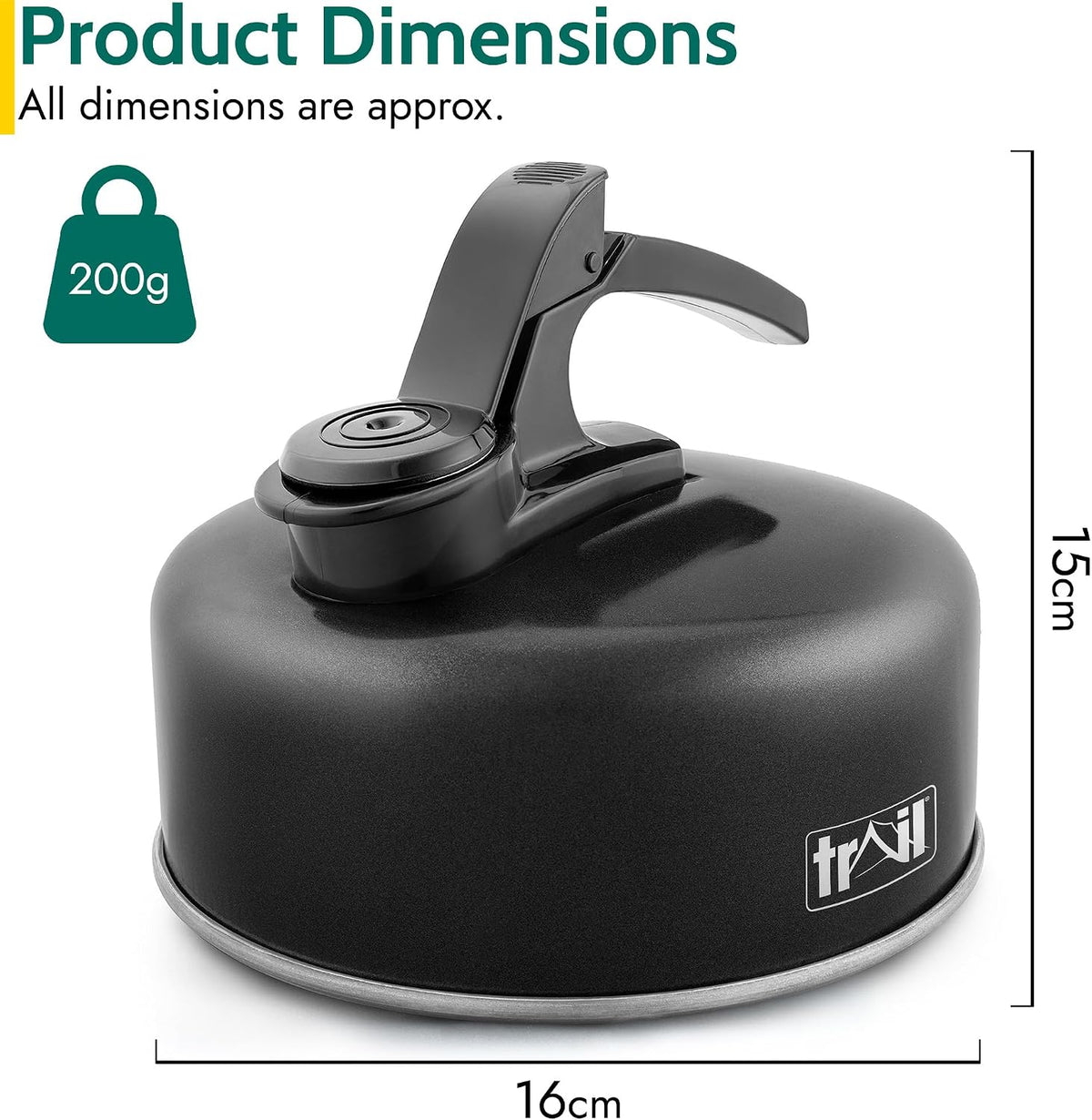 Trail 1L Whistling Camping Kettle – Black – kettle dimensions