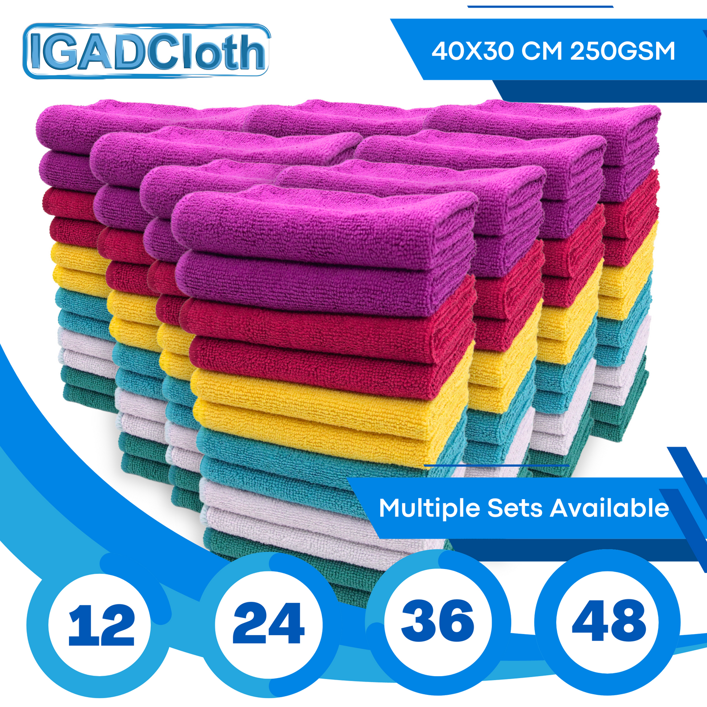 IGADCloth 40x30cm 250GSM microfiber cloths in vibrant colors, ideal for van life cleaning, multiple sets available