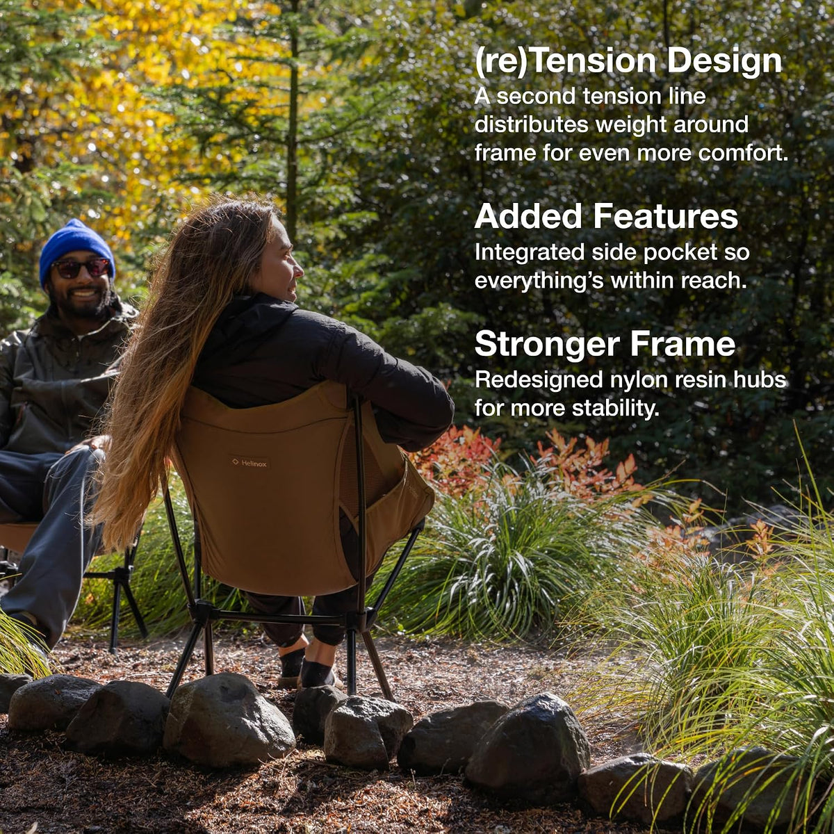 Helinox Chair One (re) Camping Chair – Black – chair frame and seat feature illustration