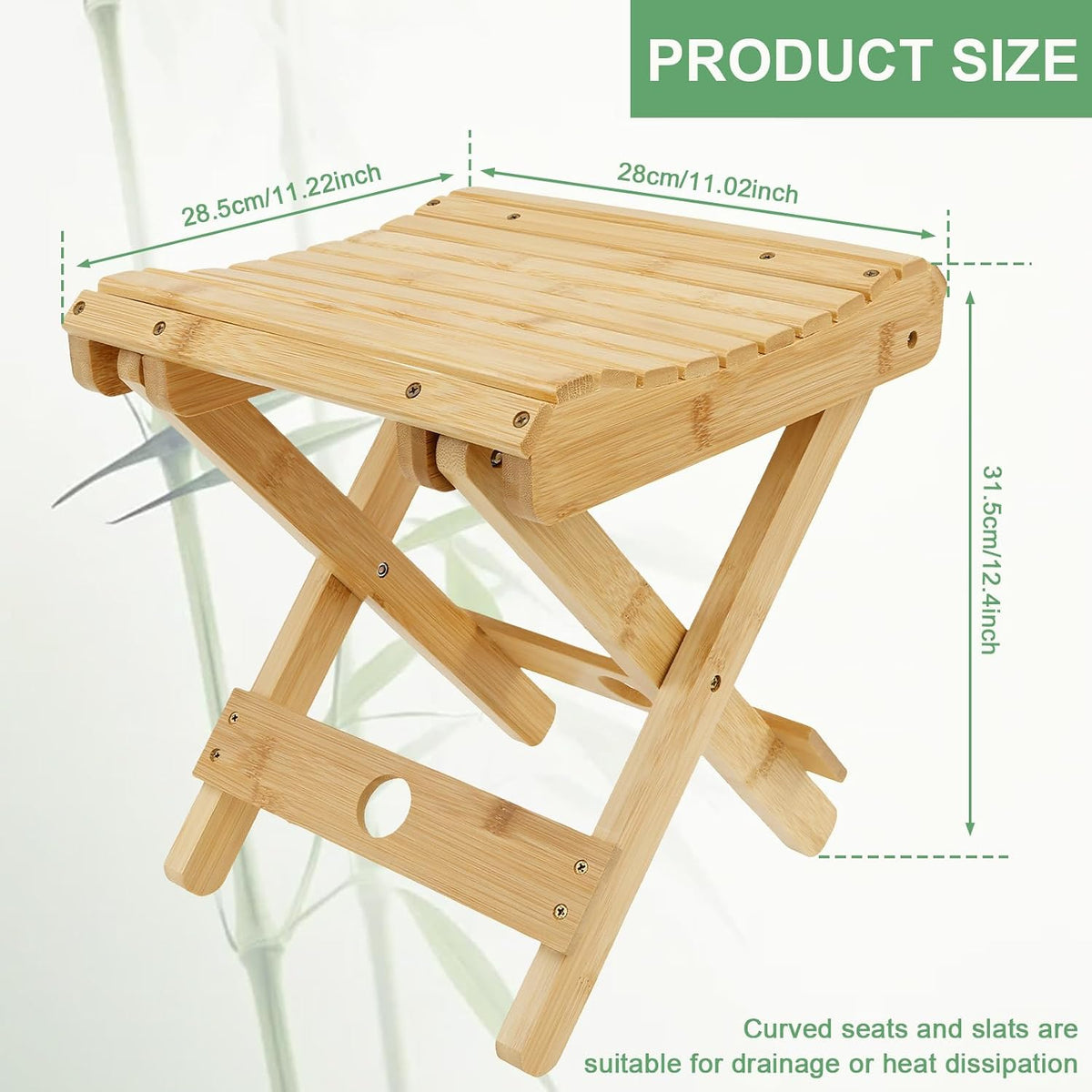 Bamboo Folding Stool,For Portable Sauna Box Arc Shape Design Foldable Sauna Chair Multipurpose Strong Load Bearing Stool for Home Outdoor Camping Fishing Beach