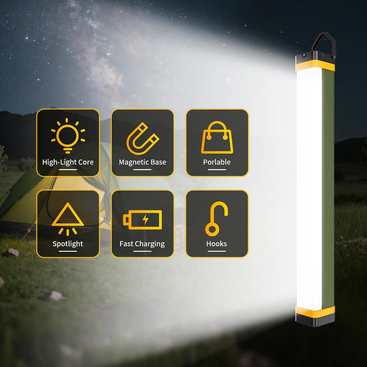 Camping Light, Rechargeable Magnetic Light 4 Modes Tent Light USB Rechargeable Camping Lantern, 3600Mah 2000Lumens Power Bank Emergency Light for Outdoor Camping, Power Outage