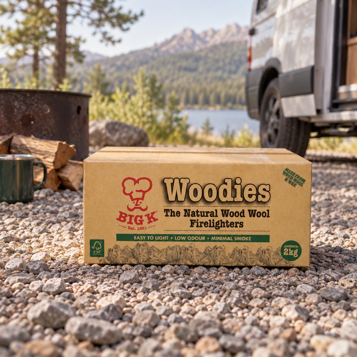 Natural Firelighters in a van-life setting