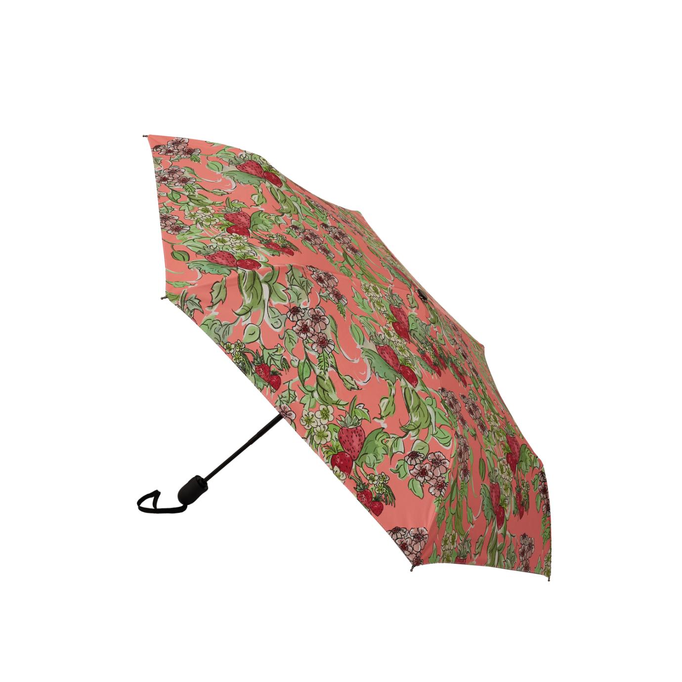 Strawberry floral print compact umbrella for van life adventures and outdoor festivals