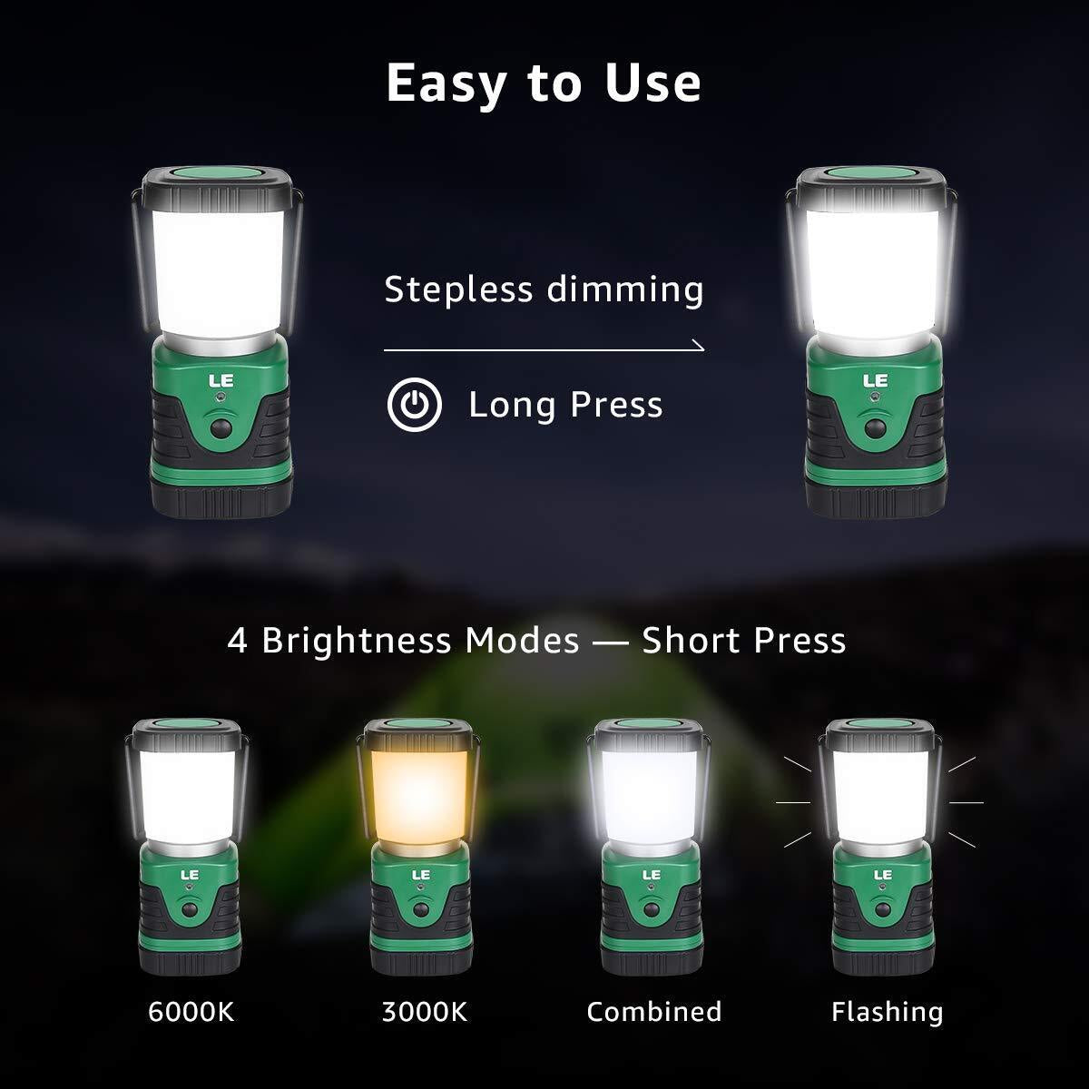 Compact LED camping lantern with stepless dimming & 4 brightness modes for van life and outdoor adventures