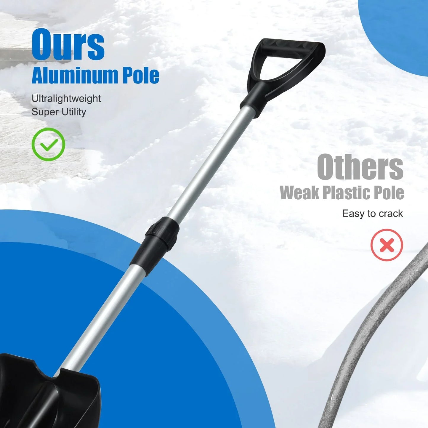 Ultralight aluminum snow shovel for van life adventures, durable & compact for winter travel
