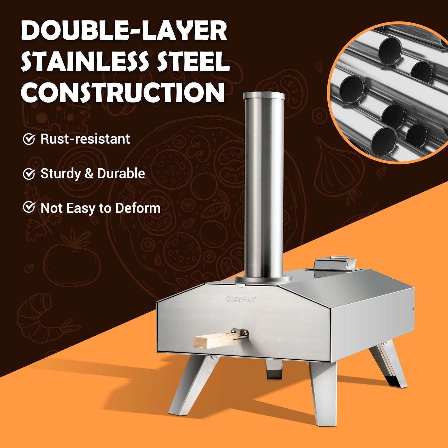 Portable stainless steel pizza oven for van life, outdoor camping, and adventures — double-layer, rust-resistant, durable design