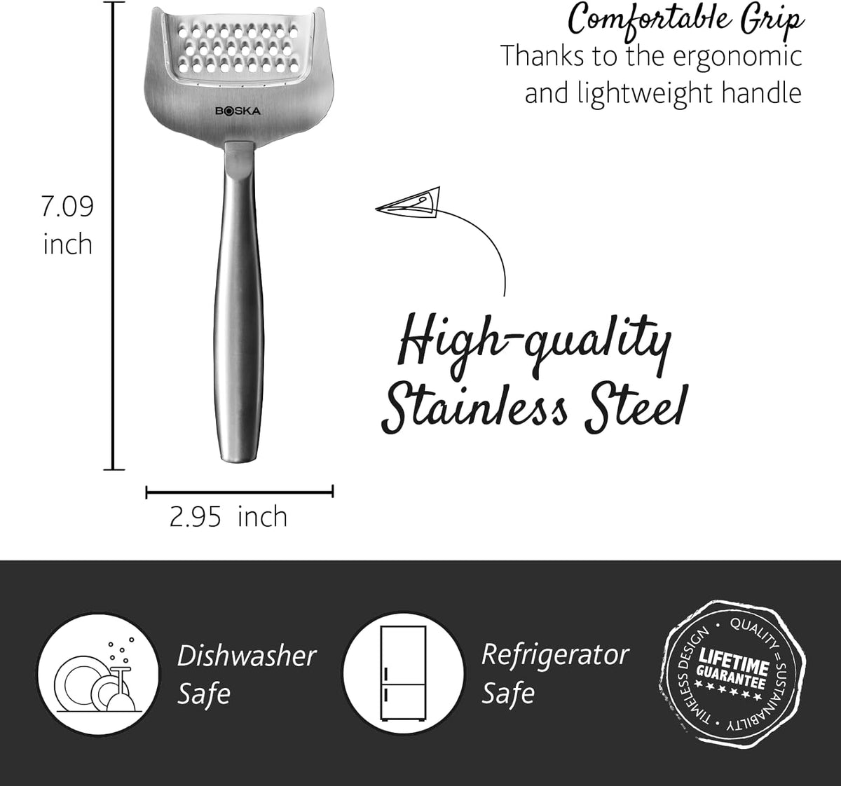 BOSKA Copenhagen Handheld Cheese Grater – grater dimensions and handle details