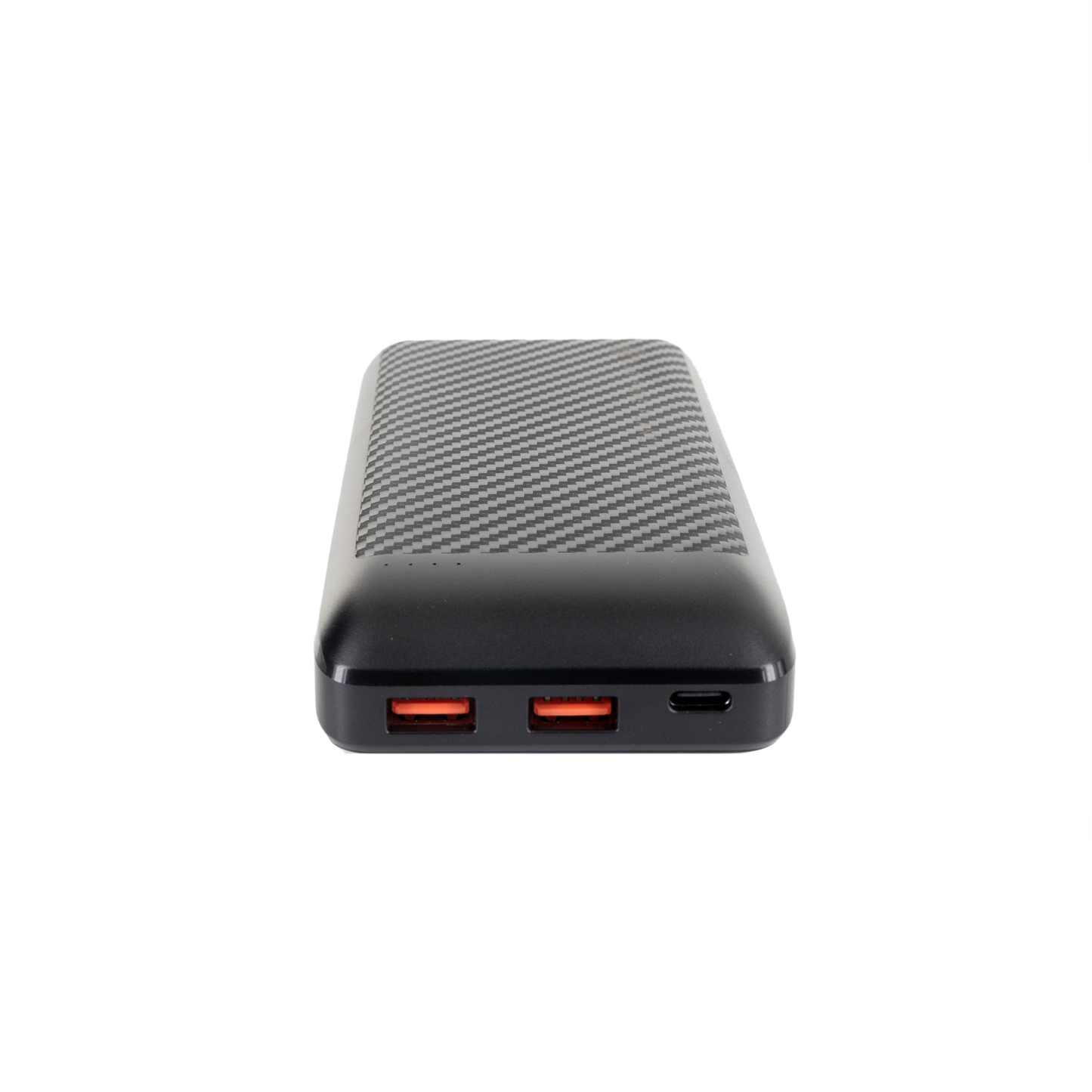 Portable power bank with carbon fiber design, dual USB ports for van life and outdoor adventures