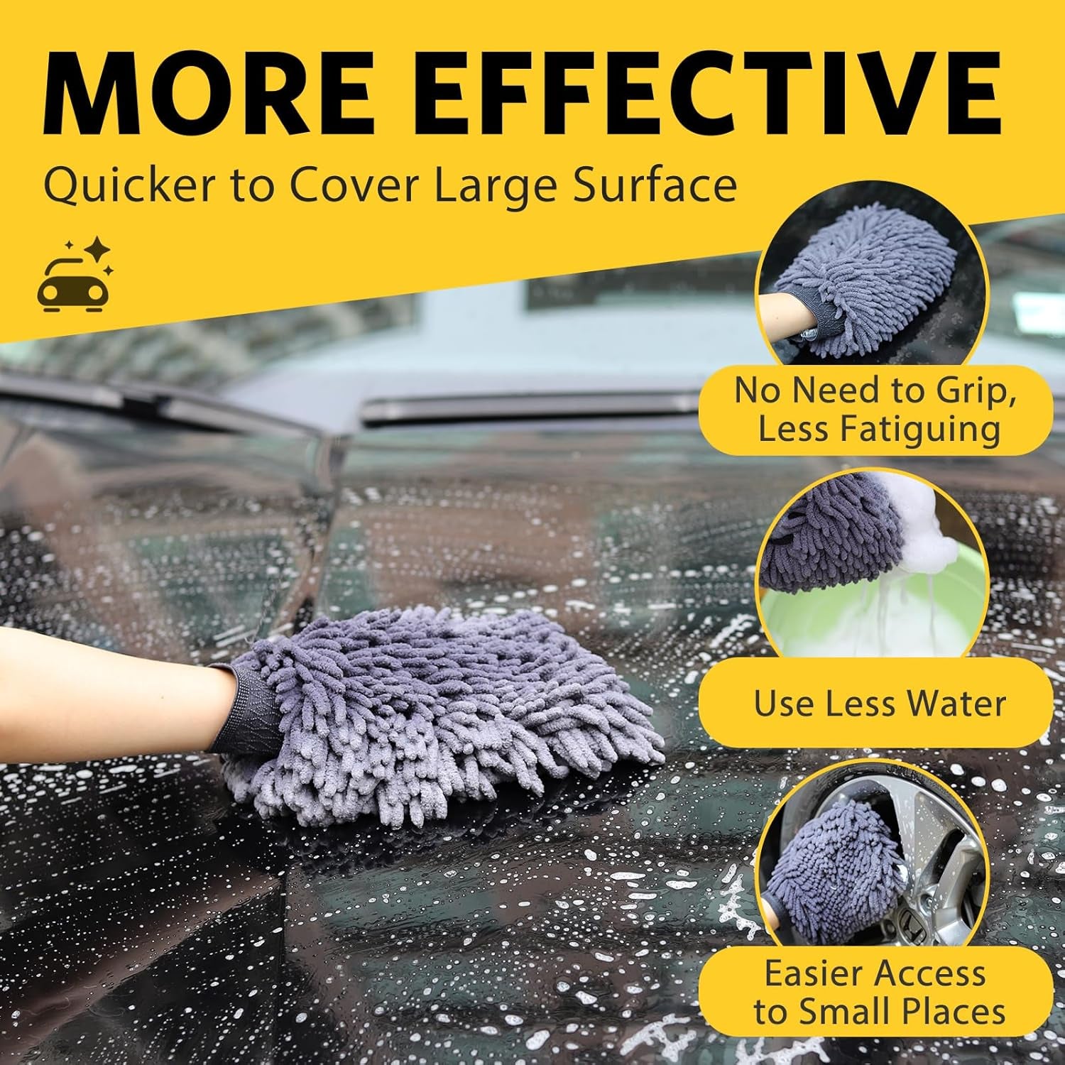 5 Pcs Car Washing Kit with 3X Microfibre Cleaning Cloth and 2Er Microfibre Wash Mitt, Dual-Sided Ultra Soft Drying Towels and Gloves for Car Care, Polishing, 600GSM, 40X30Cm