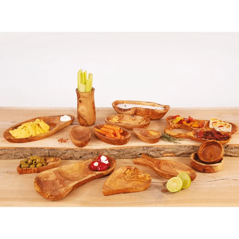 Olive wood serving boards and bowls for van life snacks, charcuterie, and outdoor dining essentials