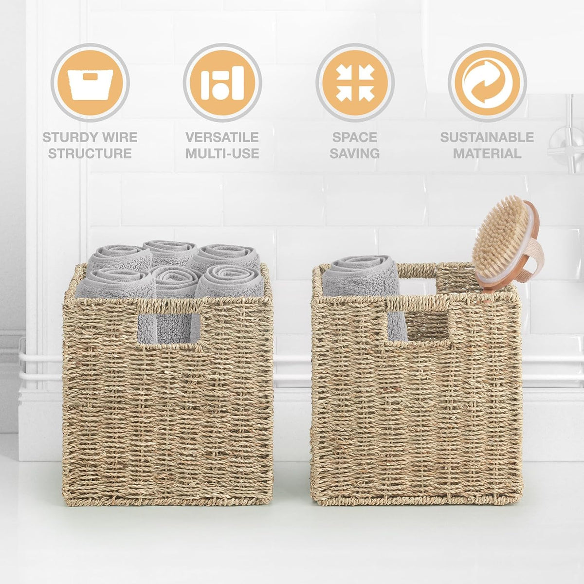 Foldable Seagrass Storage Cubes – Set of 2 – cube storage feature illustration