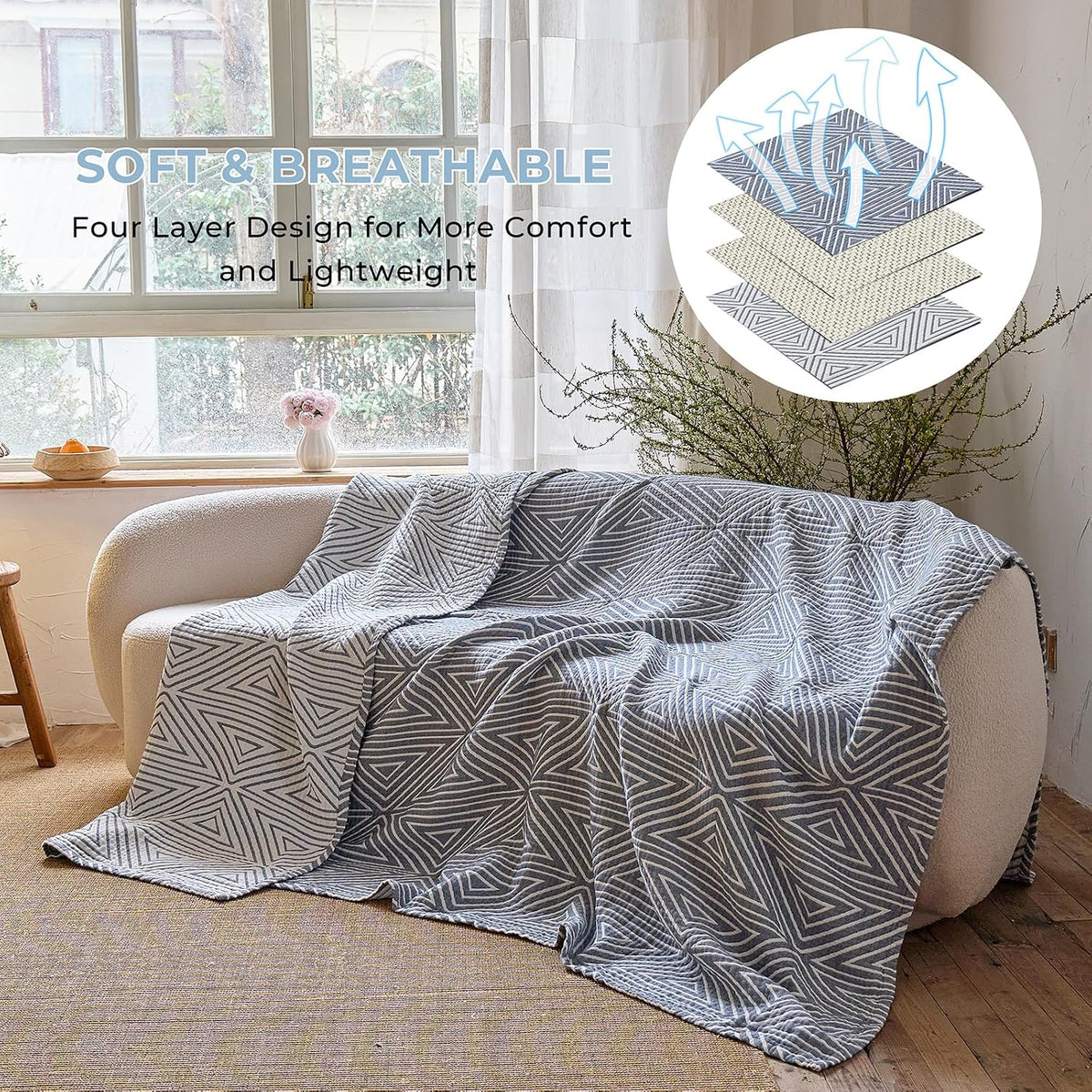 Muslin Throw Blanket,Sofa Throws Large 3 Seater