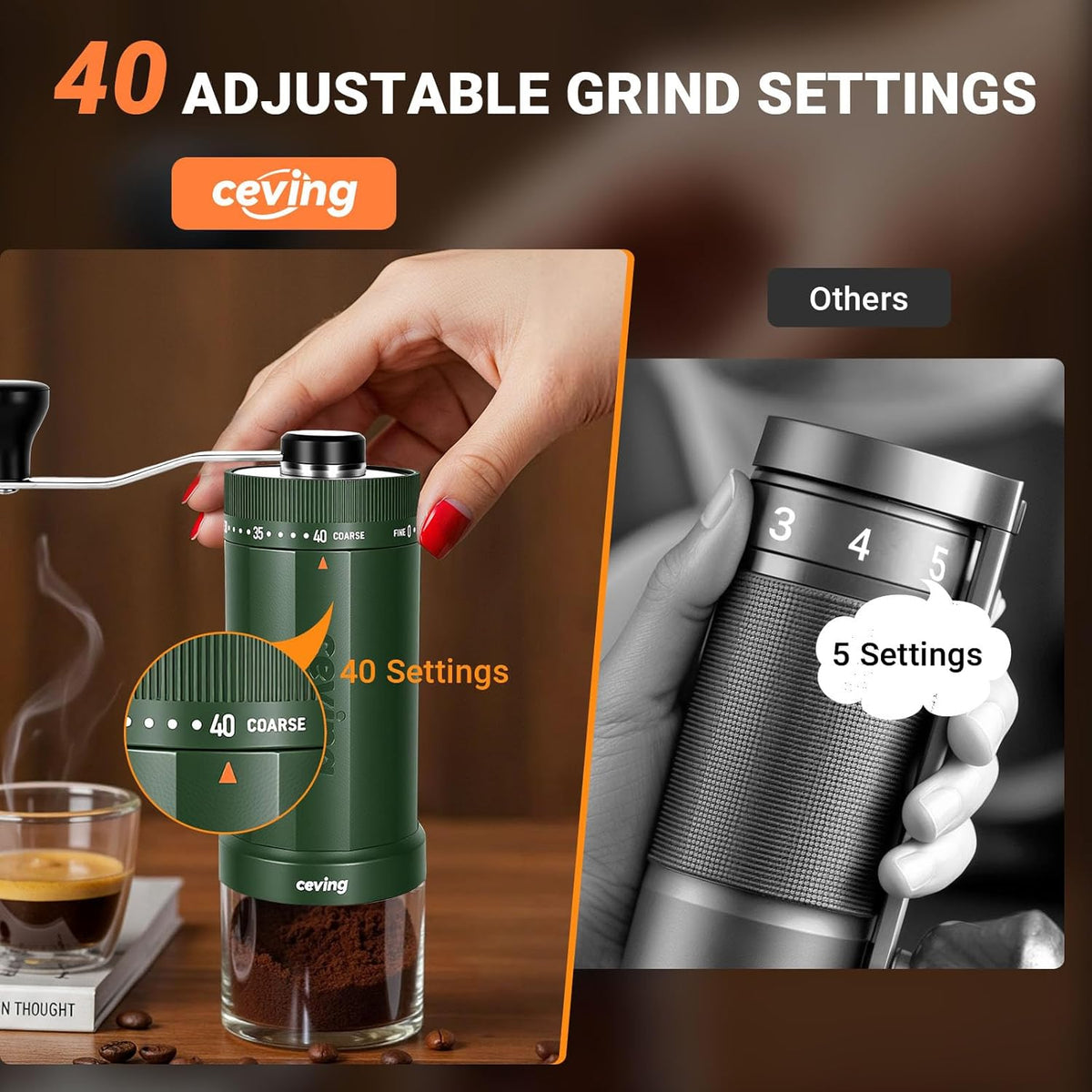 World'S First 60G Large Capacity Manual Coffee Grinder, Green