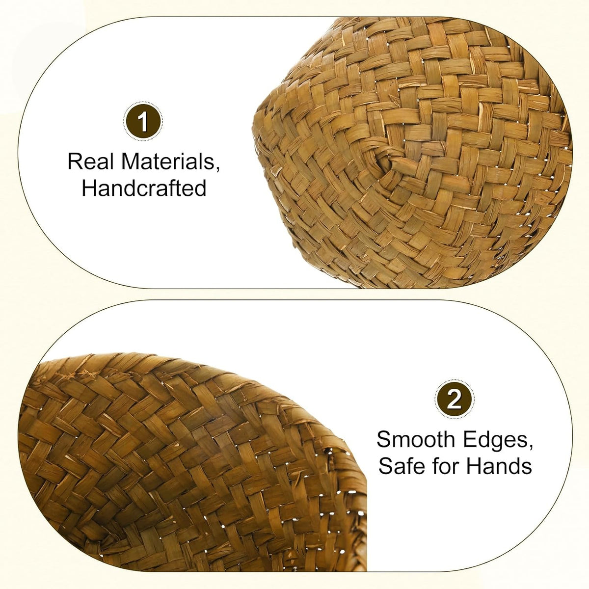 Mini Round Seagrass Baskets – Set of 3 – handwoven seagrass close-up
