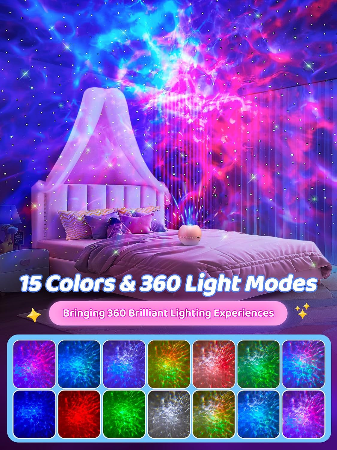 Galaxy Projector Lava Lamp, 15 Colors 15 White Noises+Bluetooth 4 5 6 7 8 9 10 11 Year Old Girls Gift for Girls Boys Gifts Baby Gifts Birthday Gifts for Women Gifts Room Decor