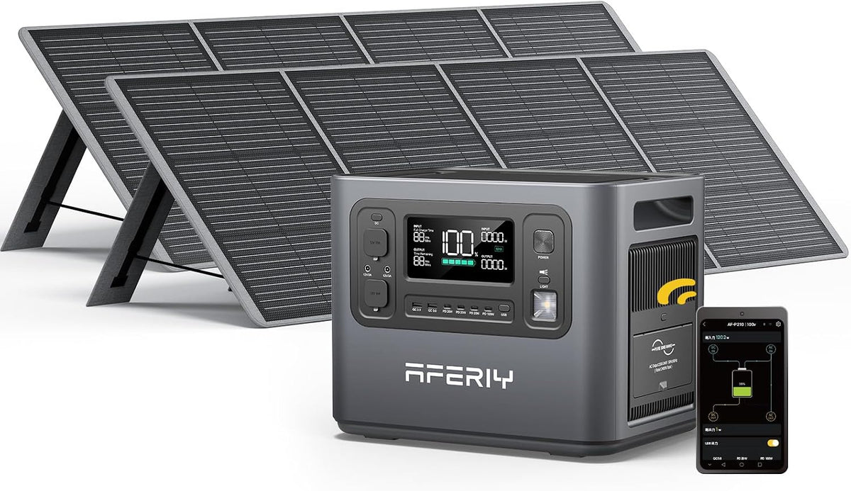 Portable Power Station 2400W with 2X 200W Solar Panel, 2048Wh Portable Power Station Lifepo4 Solar Generator, Electric Generator for Rv/Camping/Home, 7 Year Warranty