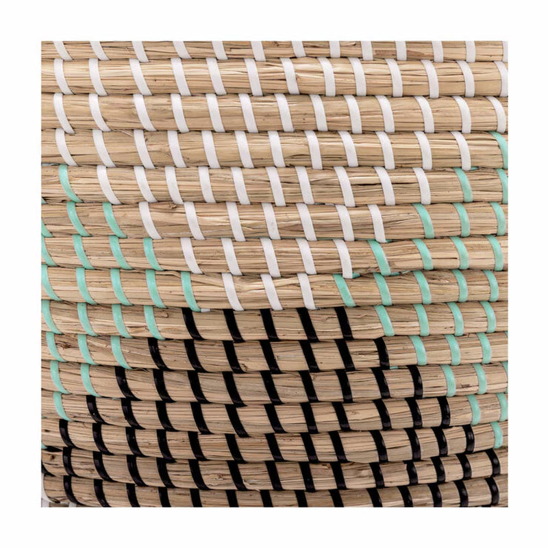 Round Seagrass Storage Baskets – Set of 2 – coloured woven pattern detail