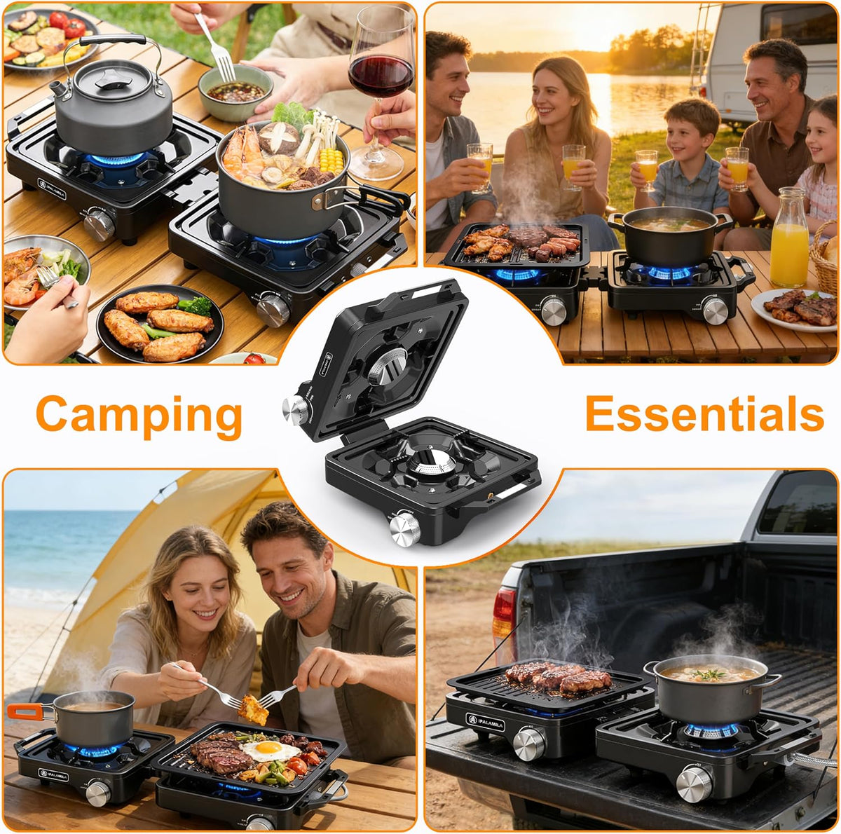 2-Burner Pro Camping Stove,7000W Camping Stove Gas Portable,Foldable Gas Stove,Windscreen Griddle, Portable Stove,Camping Essentials,Suitable for Outdoor Cooking,Wintermoot,Grilling