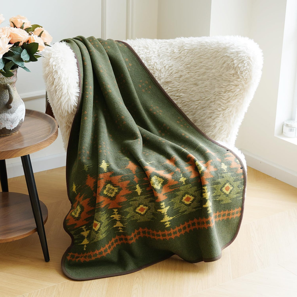 Portable Cuddly Blanket Merino Wool Blanket Warm Blanket TV Blanket Cuddly Blanket Wool - Birthday Gifts for Men and Women (160 X 100 Cm, Myers Green