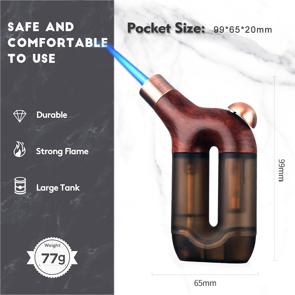 Torch Lighter Single Jet Flame Butane Lighters Refillable Torch Lighters Adjustable Gas Lighter Windproof Lighters Gift for Men BBQ Grill Camping without Gas (Wood Grain Brown)