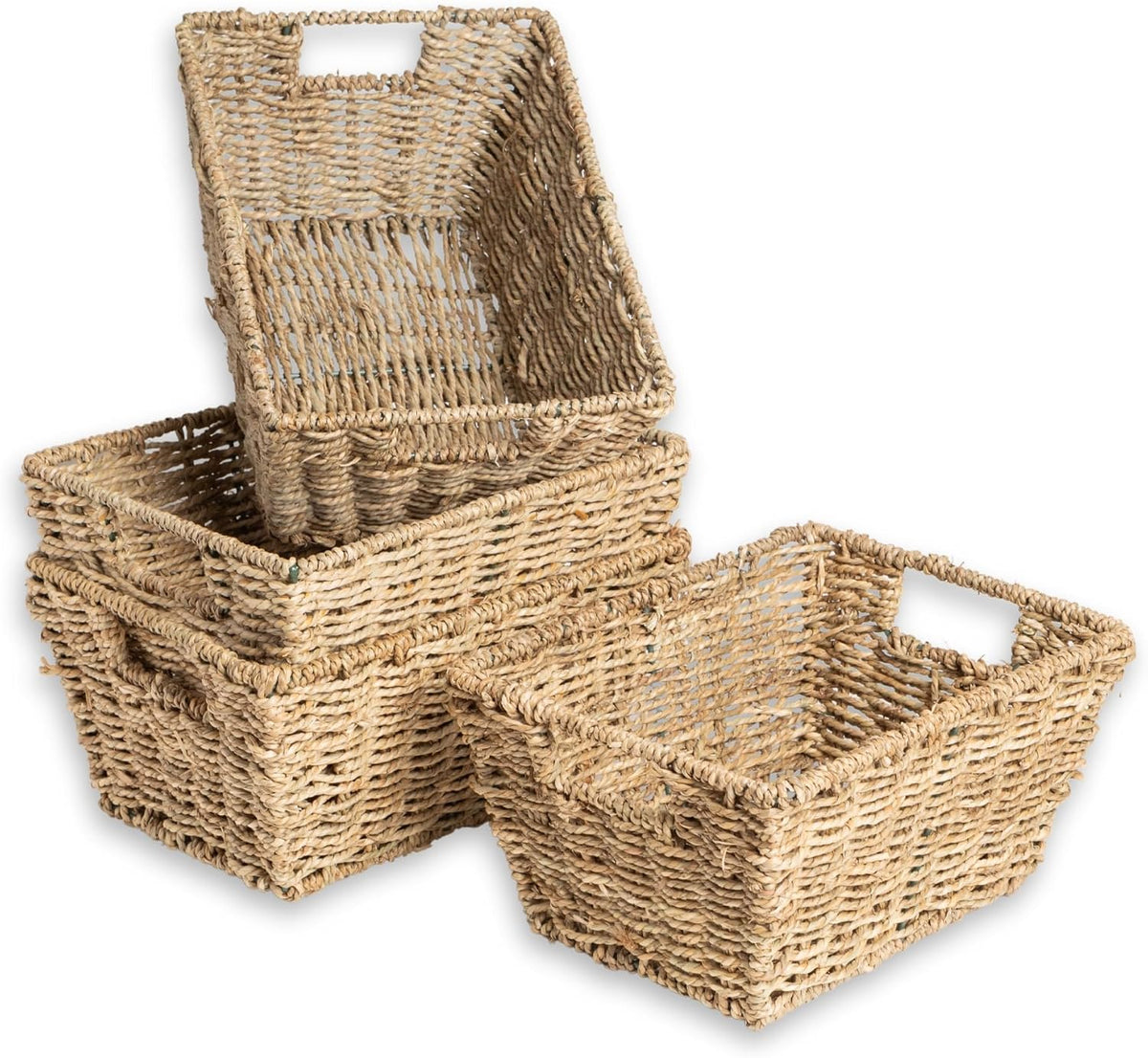 Nesting Seagrass Storage Baskets – Set of 4 – four empty baskets arranged together