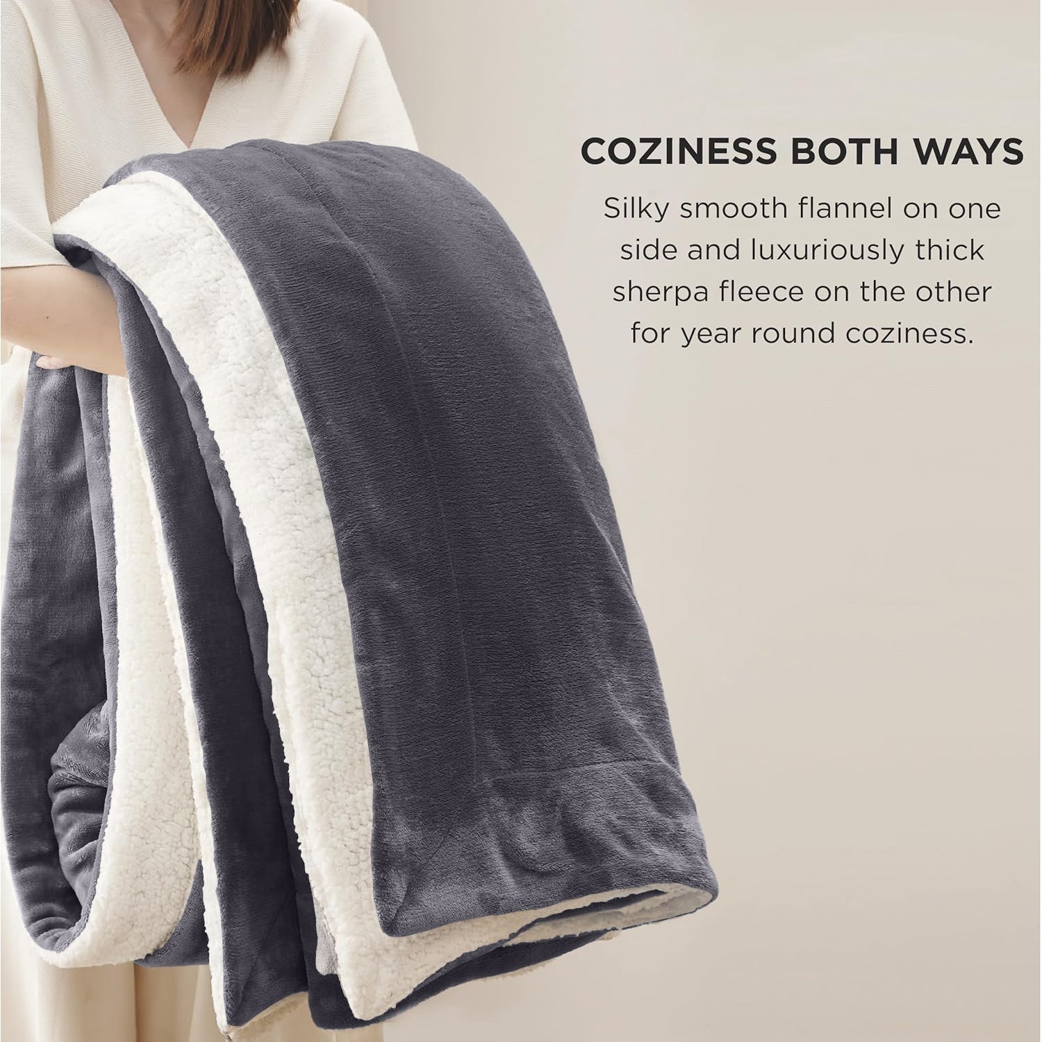 Cozy reversible van life blanket: soft flannel and thick sherpa fleece for year-round comfort