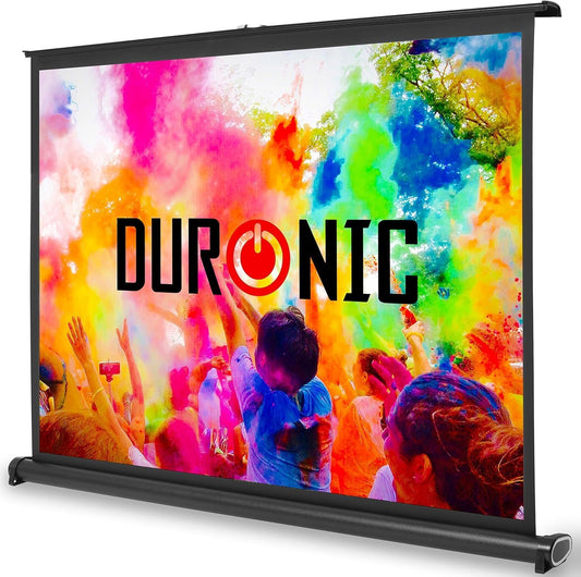 DURONIC projector screen displaying vibrant festival colors, ideal for van life entertainment and outdoor movie nights