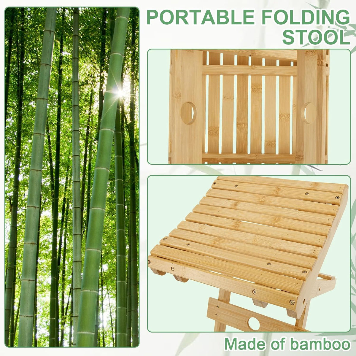 Bamboo Folding Stool,For Portable Sauna Box Arc Shape Design Foldable Sauna Chair Multipurpose Strong Load Bearing Stool for Home Outdoor Camping Fishing Beach