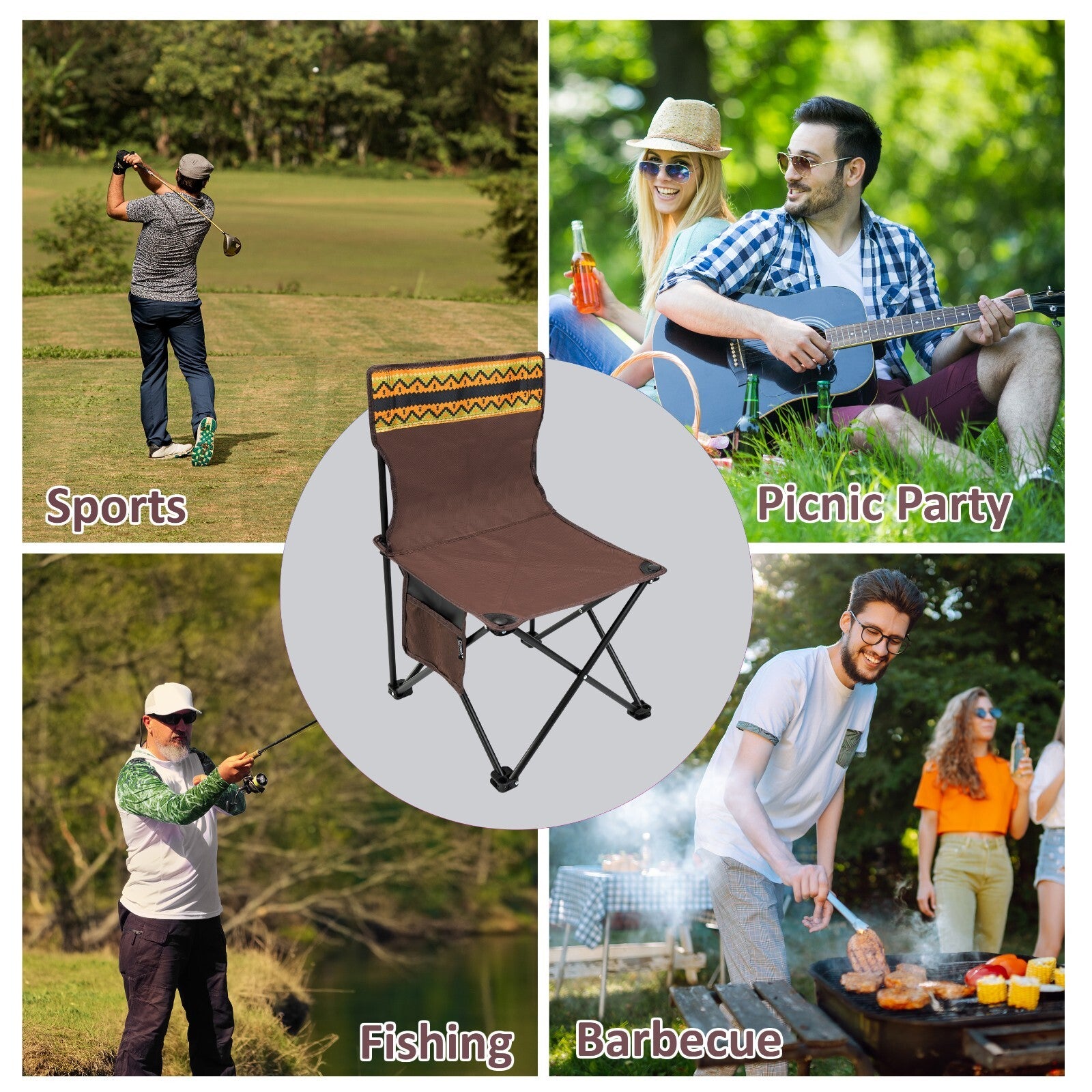 Portable folding camping chair for picnics, BBQs, fishing, and sports – perfect van life gear