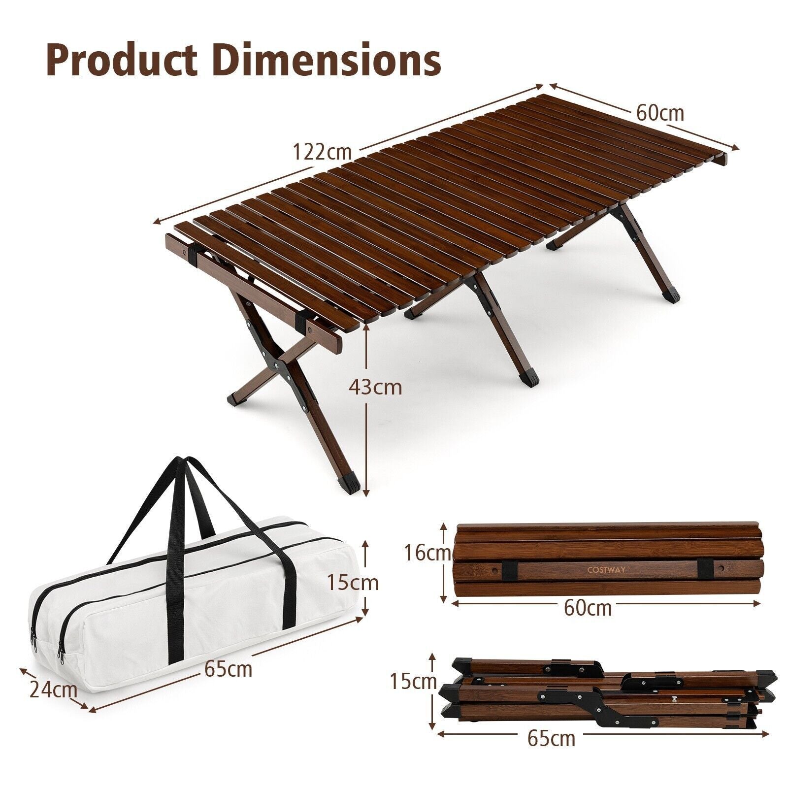 Portable folding table with dimensions, ideal for van life, camping, and outdoor adventures