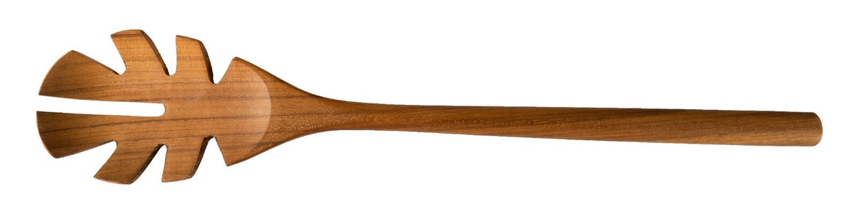 Wooden salad server with leaf design, perfect for van life kitchen essentials and outdoor cooking gear