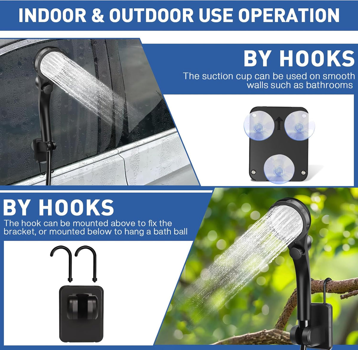 Upgrade Portable Camping Shower, 7800Mah Outdoor Electric Shower Rechargeable Pump with Intelligent Digital Display Temperature Display Shower Head for Camping, Hiking, Traveling