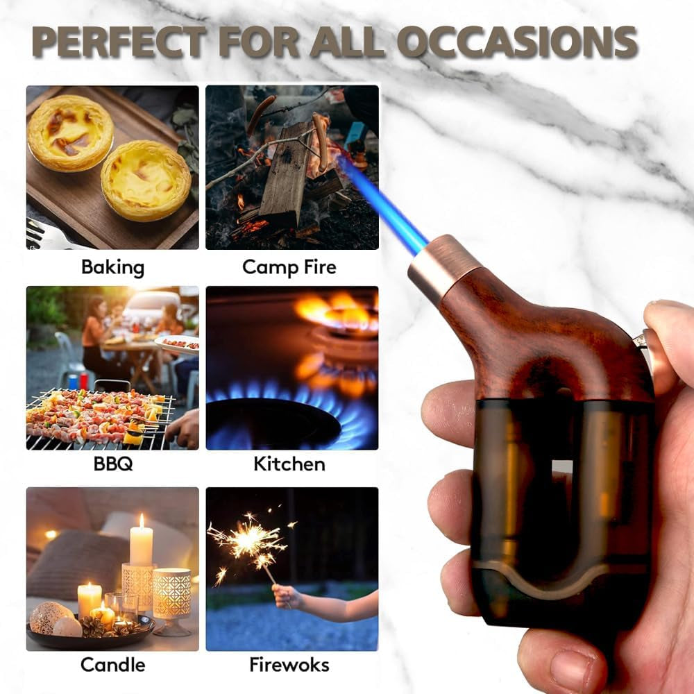 Torch Lighter Single Jet Flame Butane Lighters Refillable Torch Lighters Adjustable Gas Lighter Windproof Lighters Gift for Men BBQ Grill Camping without Gas (Wood Grain Brown)