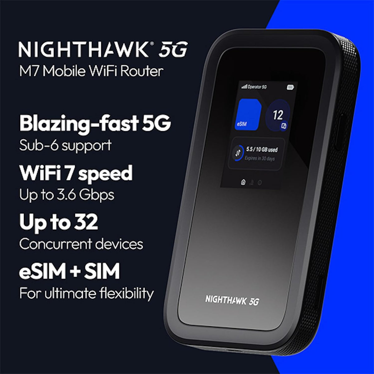 Nighthawk M7 5G Esim Portable Wifi Router, Wifi 7, up to 3.6 Gbps