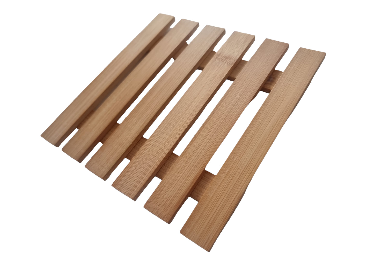 Bamboo slatted mat for van life, camper van, or outdoor use — lightweight, natural, and durable