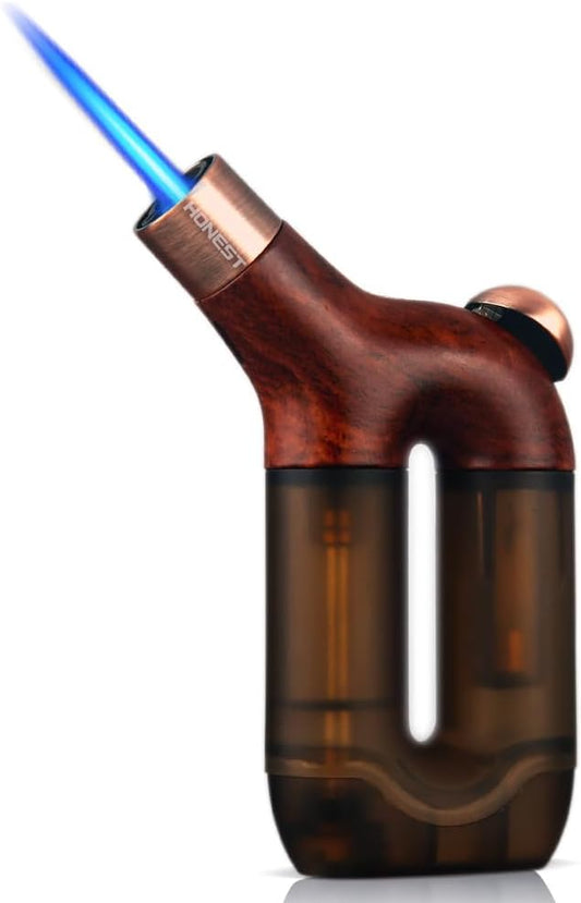 Torch Lighter Single Jet Flame Butane Lighters Refillable Torch Lighters Adjustable Gas Lighter Windproof Lighters Gift for Men BBQ Grill Camping without Gas (Wood Grain Brown)