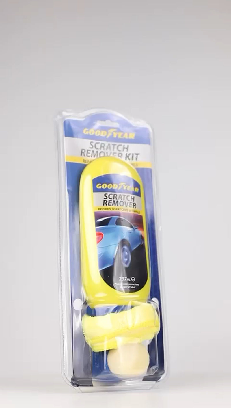 Goodyear Scratch Remover Kit for car paint repair, includes applicator pad and 237ml bottle