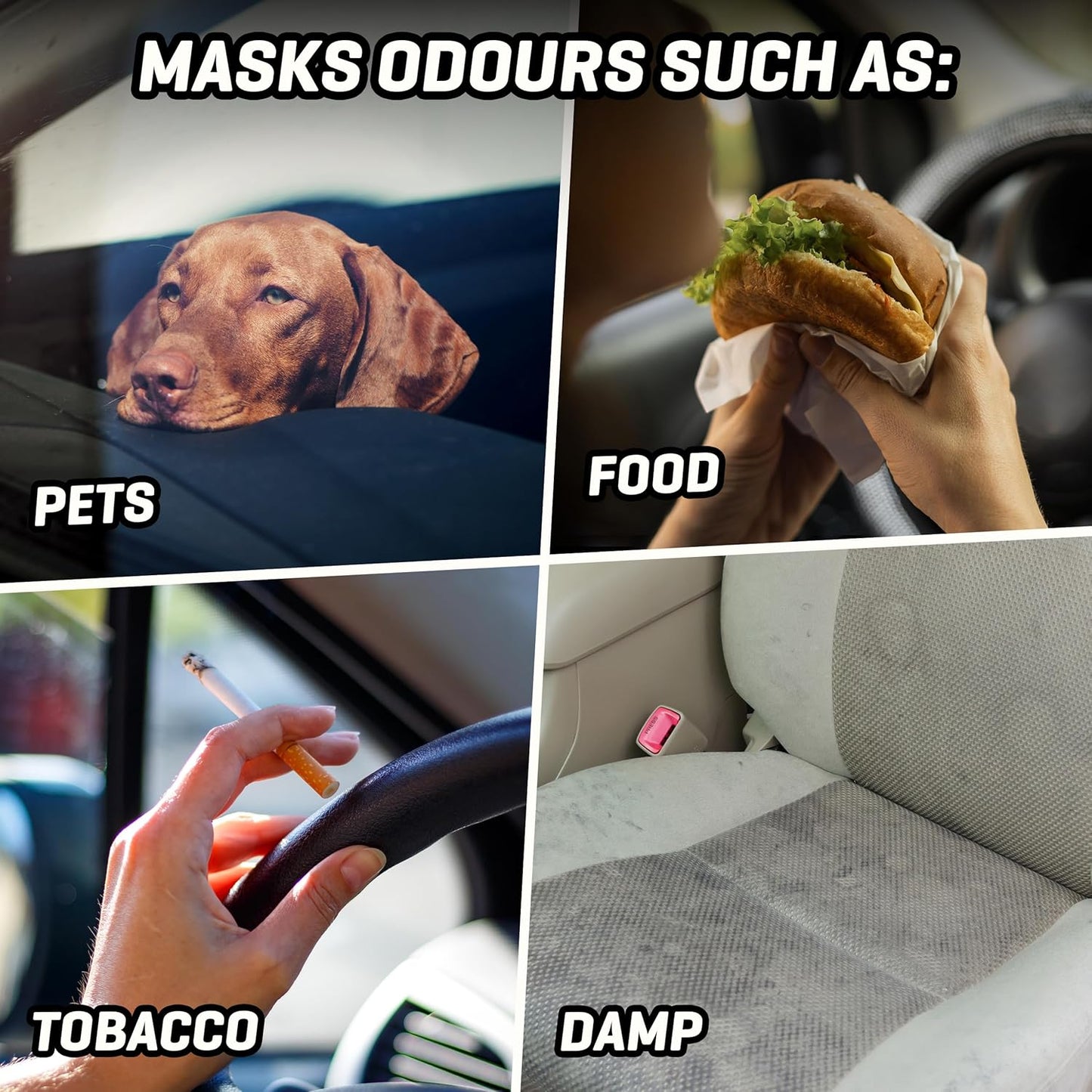 Van air freshener masks odours from pets, food, tobacco & damp for clean camper van interiors