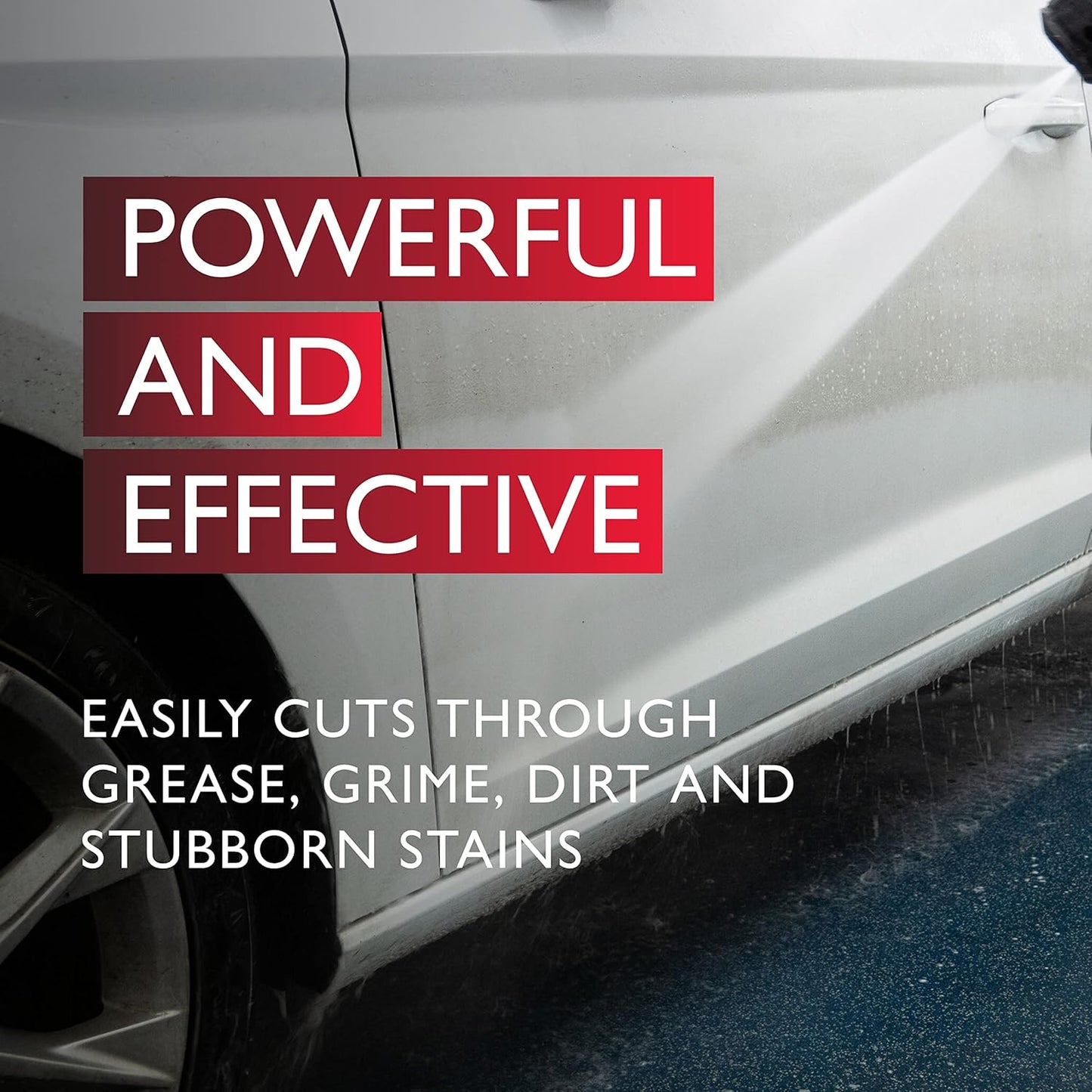 Powerful van cleaning spray removing grease, grime, dirt from camper van exterior