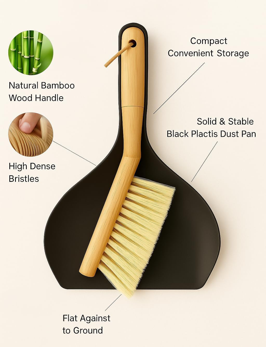 BEST HOUSE | Bamboo Dustpan & Brush Set | Eco Friendly | Sturdy Bamboo Handle | Kitchen and Household Cleaning