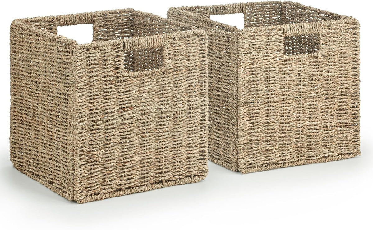 Foldable Seagrass Storage Cubes – Set of 2 – pair of storage cubes on white
