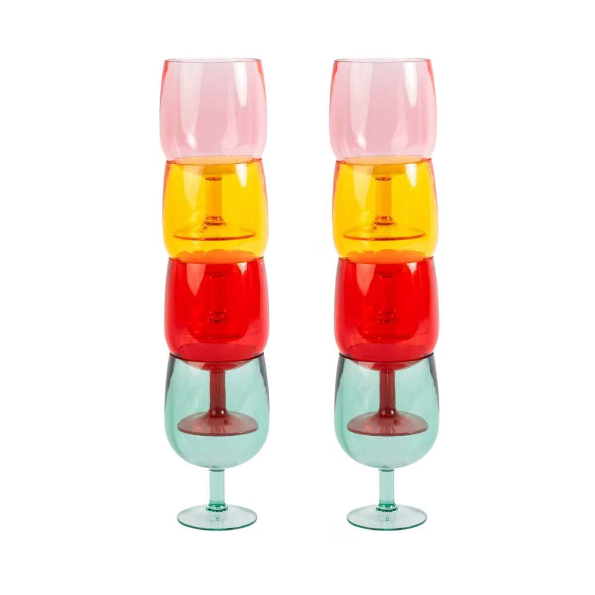 Stackable colorful wine glasses for van life camping and outdoor adventures