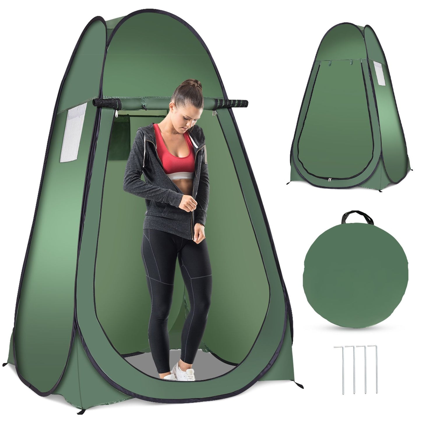 Portable pop-up changing tent for van life, camping, or outdoor adventures with carry bag and stakes