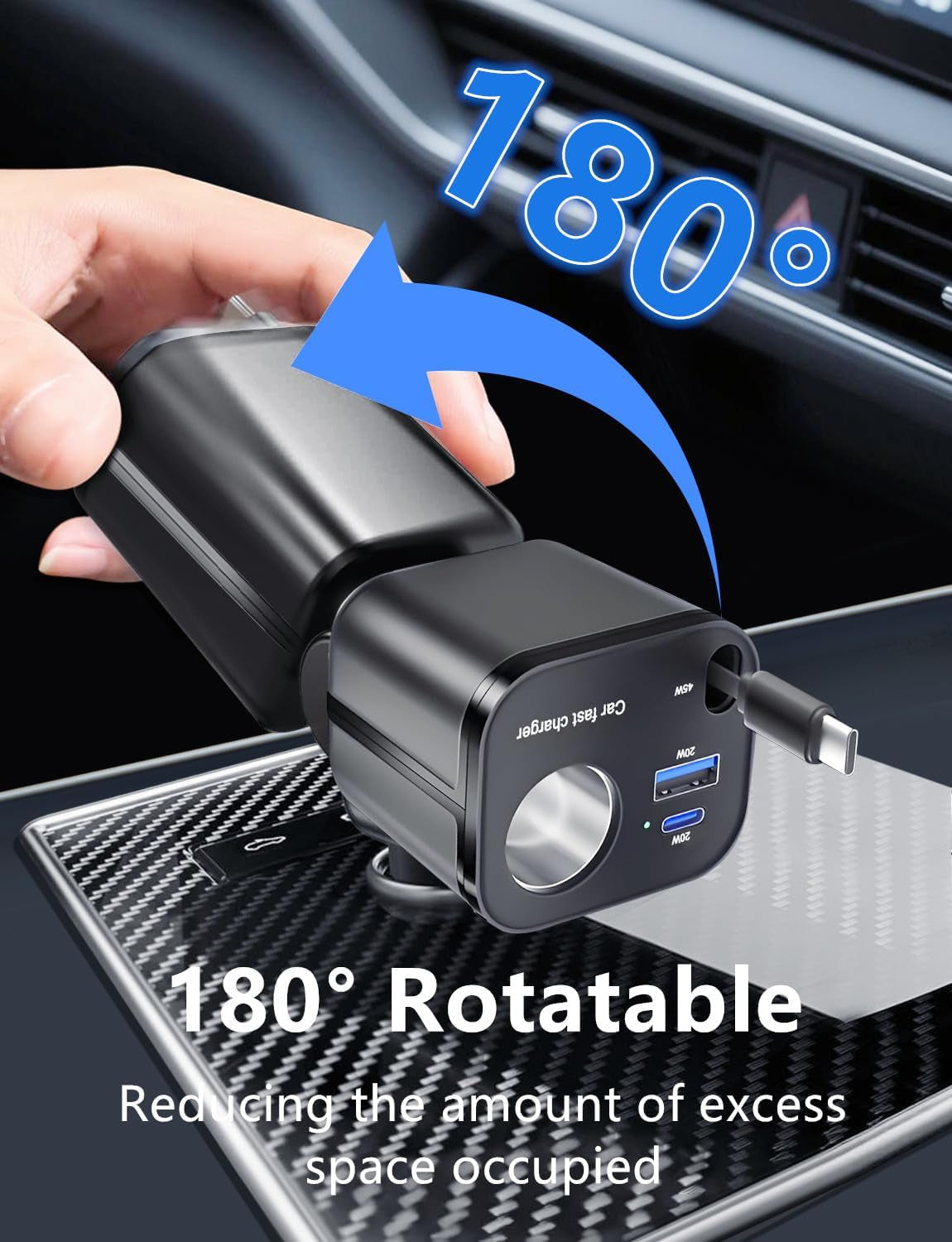 4-in-1 Retractable USB-C Car Charger – rotating charger plug in a vehicle socket