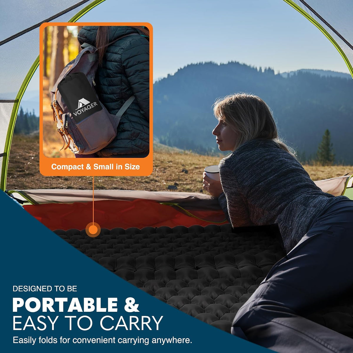 - Double Sleeping Pad - Ergonomic Design - Durable 40D Nylon + TPU - Easy Inflation/Deflation - Compact & Lightweight - Ideal for Camping, Hiking, and Outdoor Adventures - Black